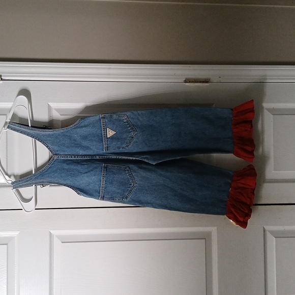 Guess overalls upcycled Thanksgiving Turkey Holiday overalls Sz 4 - Picture 5 of 9